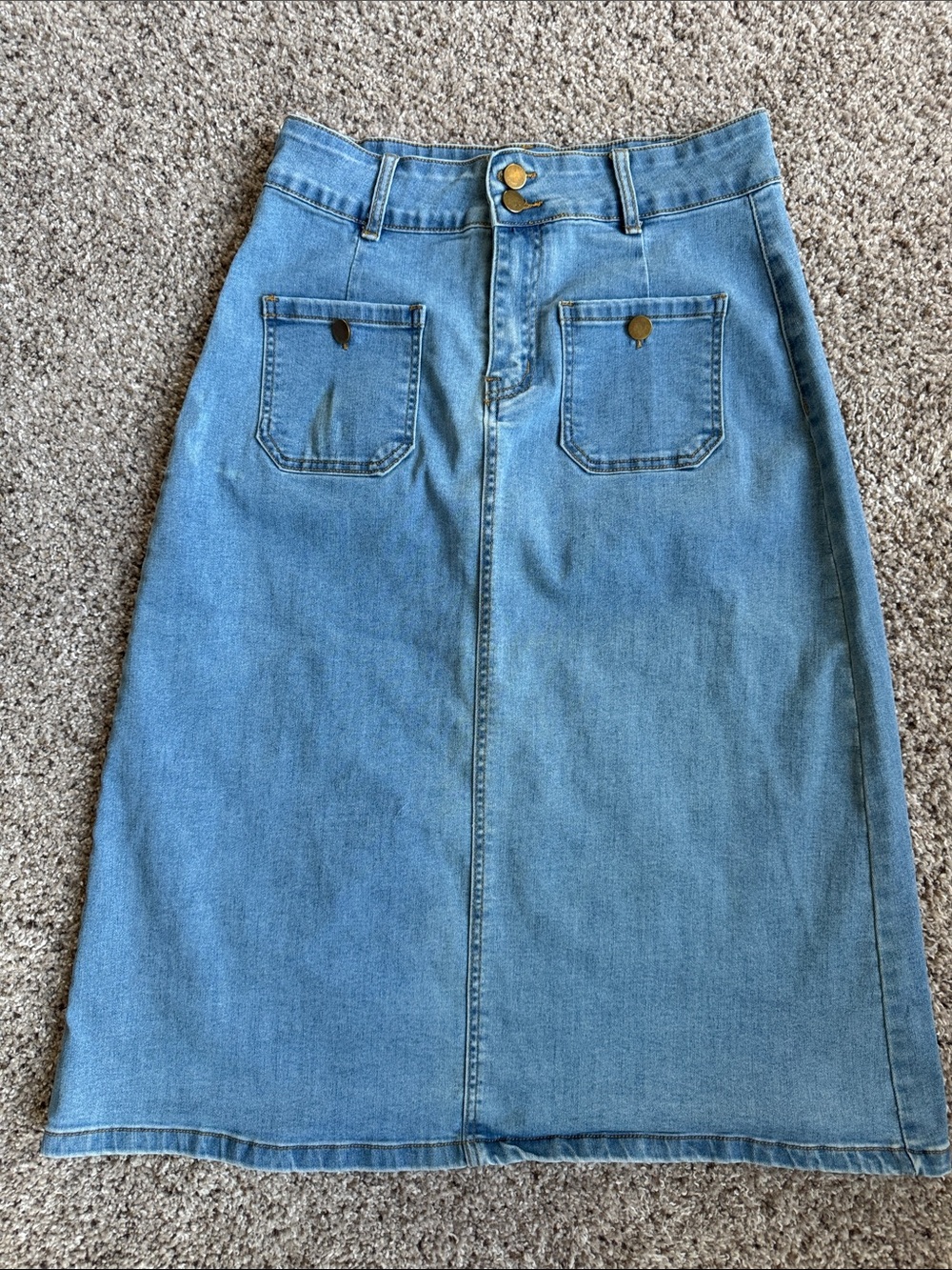Classic Light Blue Denim Midi Skirt *